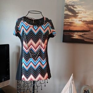 Colorful Blouse with attached Necklace. Worn once.